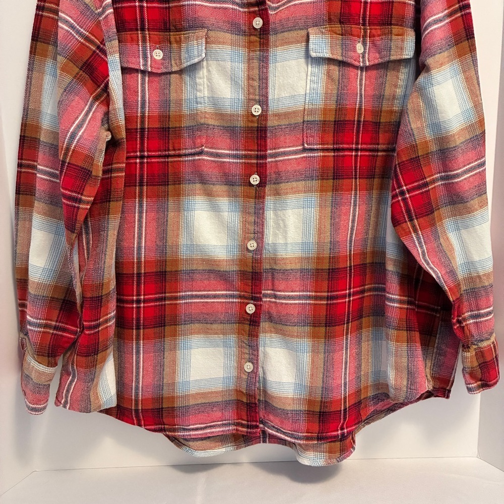 Old Navy Women's The Boyfriend Shirt Flannel Button-Down Red/ White Plaid XL - Picture 3 of 7